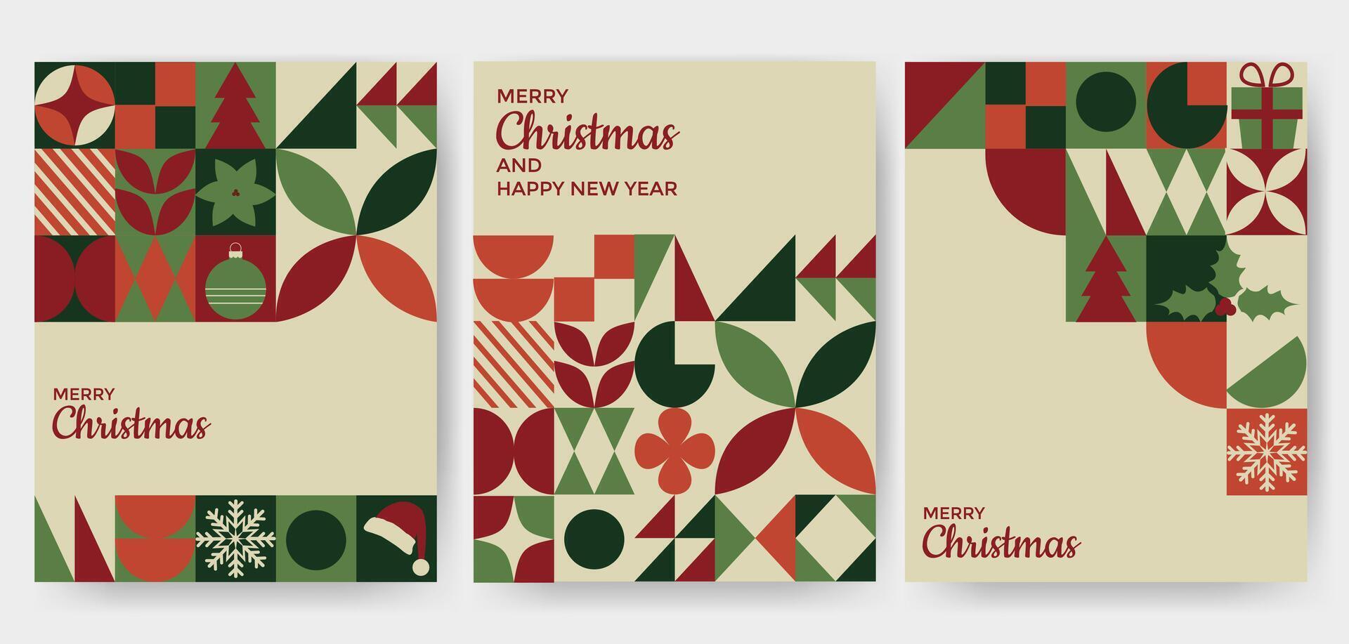Set of christmas greeting card and happy new year in abstract style vector