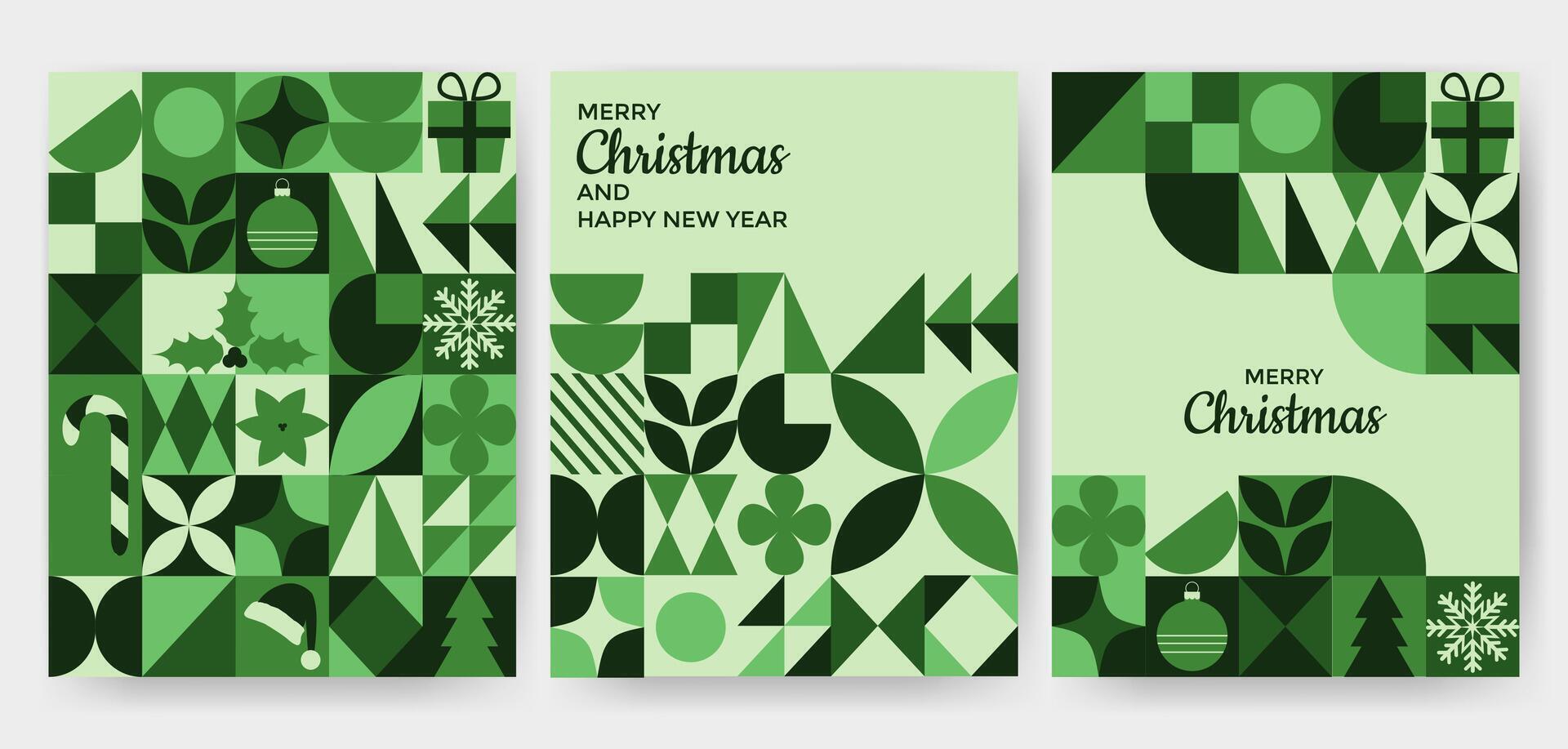 Set of christmas greeting card in abstract geometric style vector