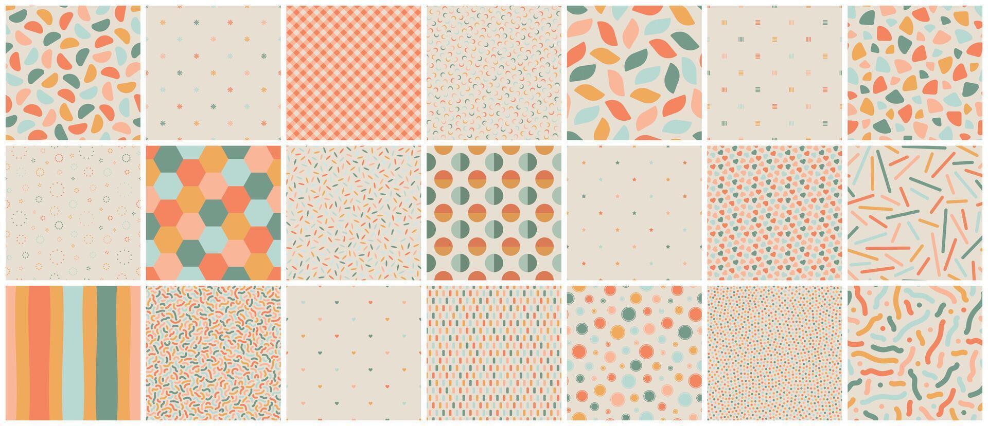 Collection of seamless colorful patterns. Color mosaic textures. Trendy delicate textile prints. Simple unusual design vector