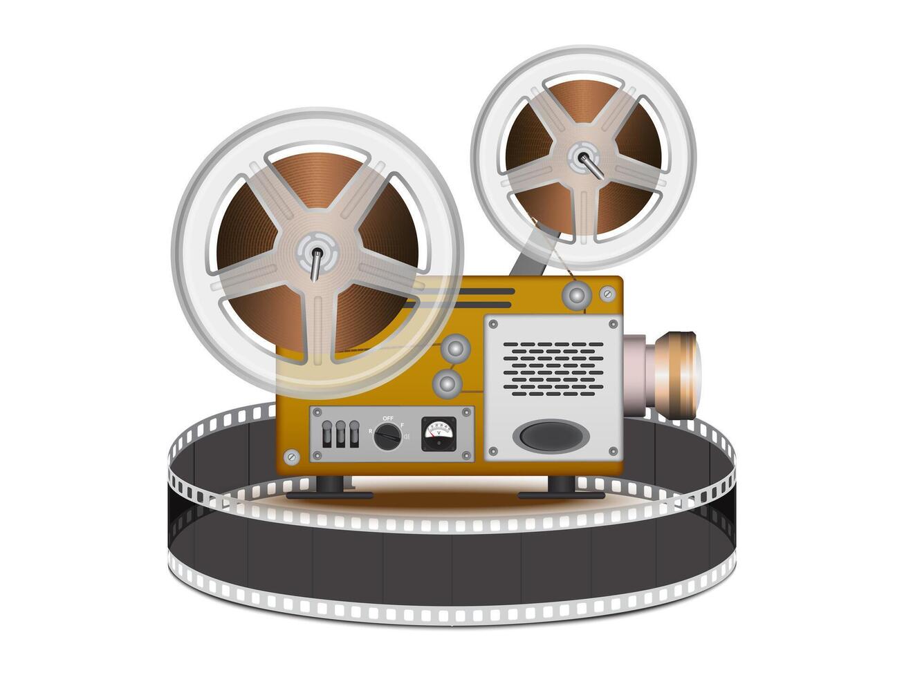 Film projector, film strip on white background. 3D . High detailed realistic illustration. vector