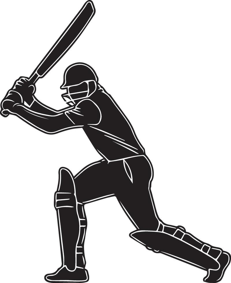 A silhouette image of a cricket player executing a straight drive. vector
