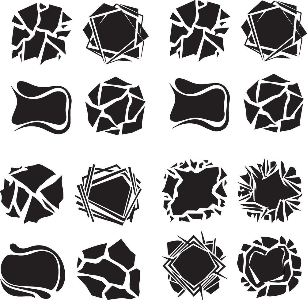 a set of unique silhouette elements, titled Obsidian Outlines, vector