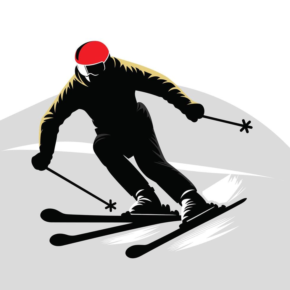 A Man Skiing Down a Hill on a White Snow. vector
