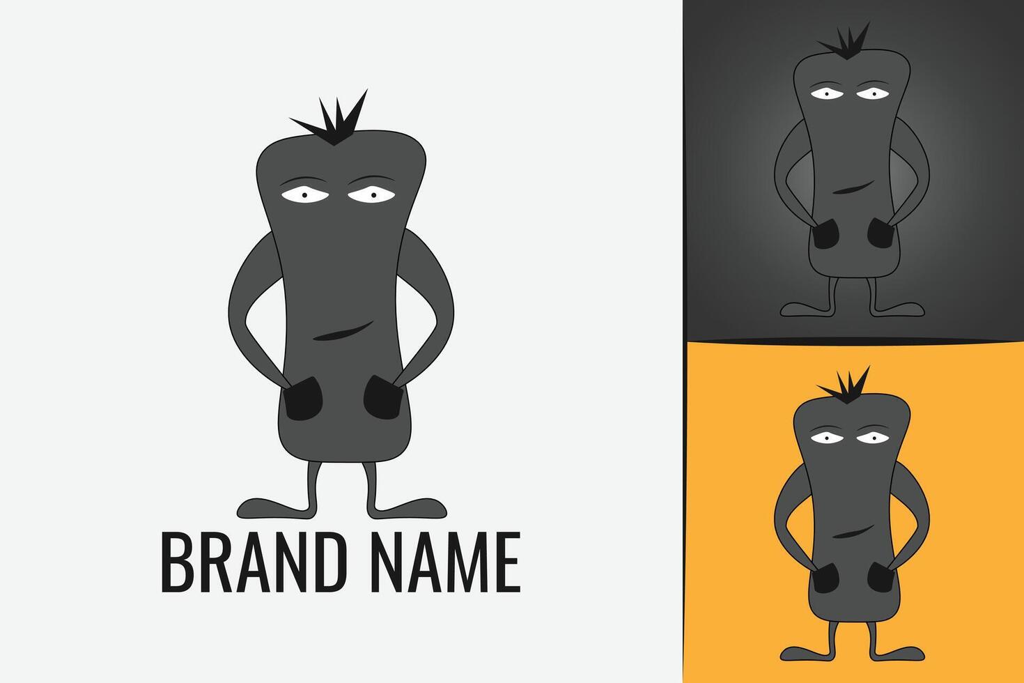 Funny cartoon monster character logo. Cute creature mascot logotype vector