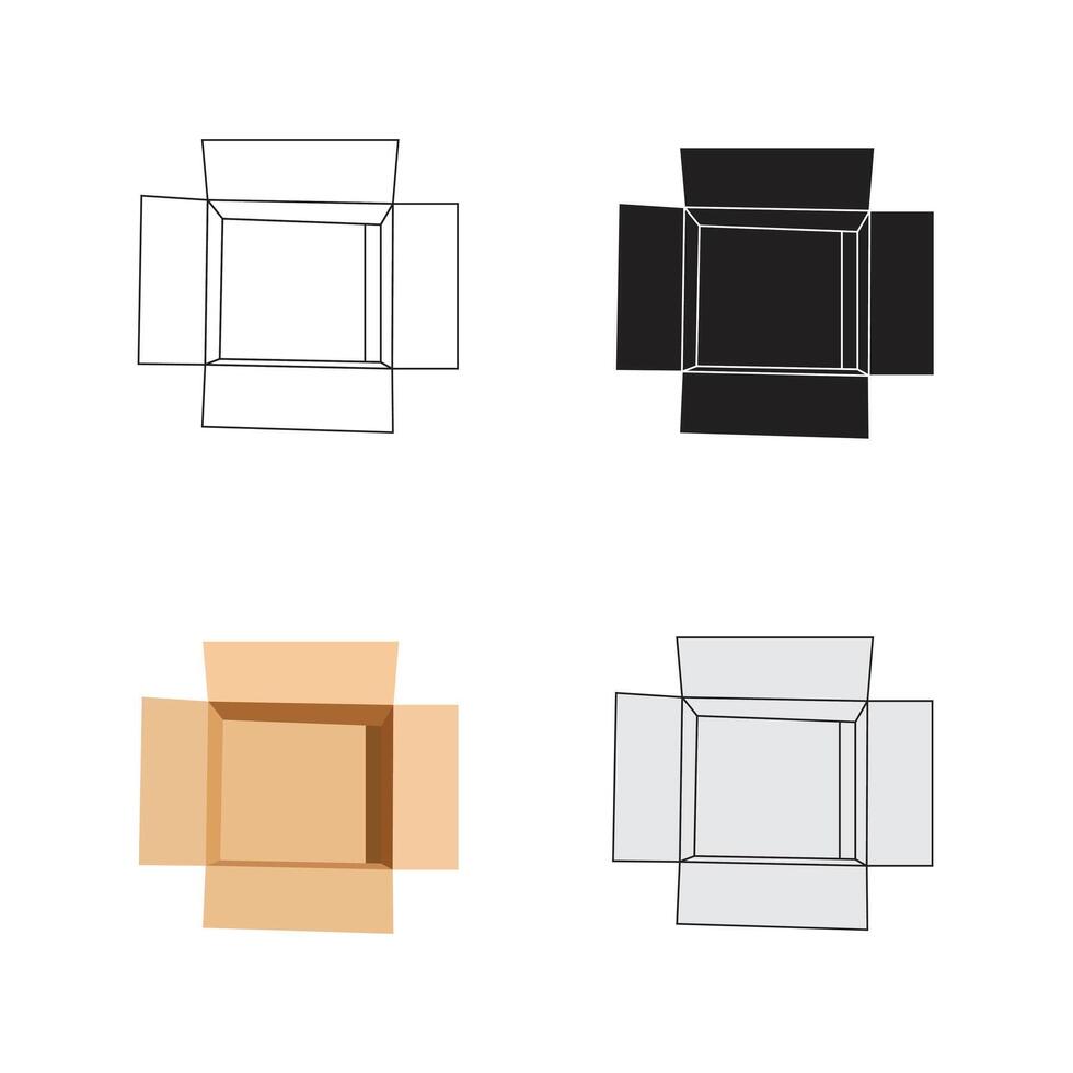open Cardboard Box With Line Art vector