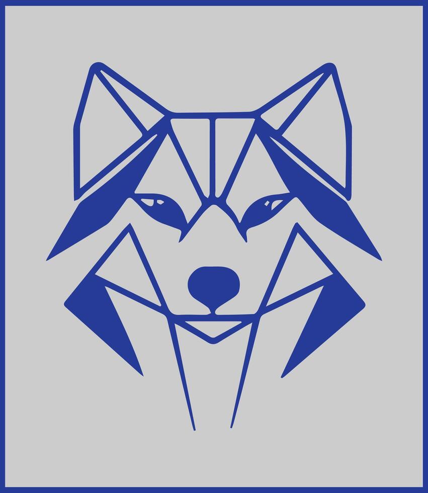 A wolf's head, blue line, geometric design on a light grey background. vector