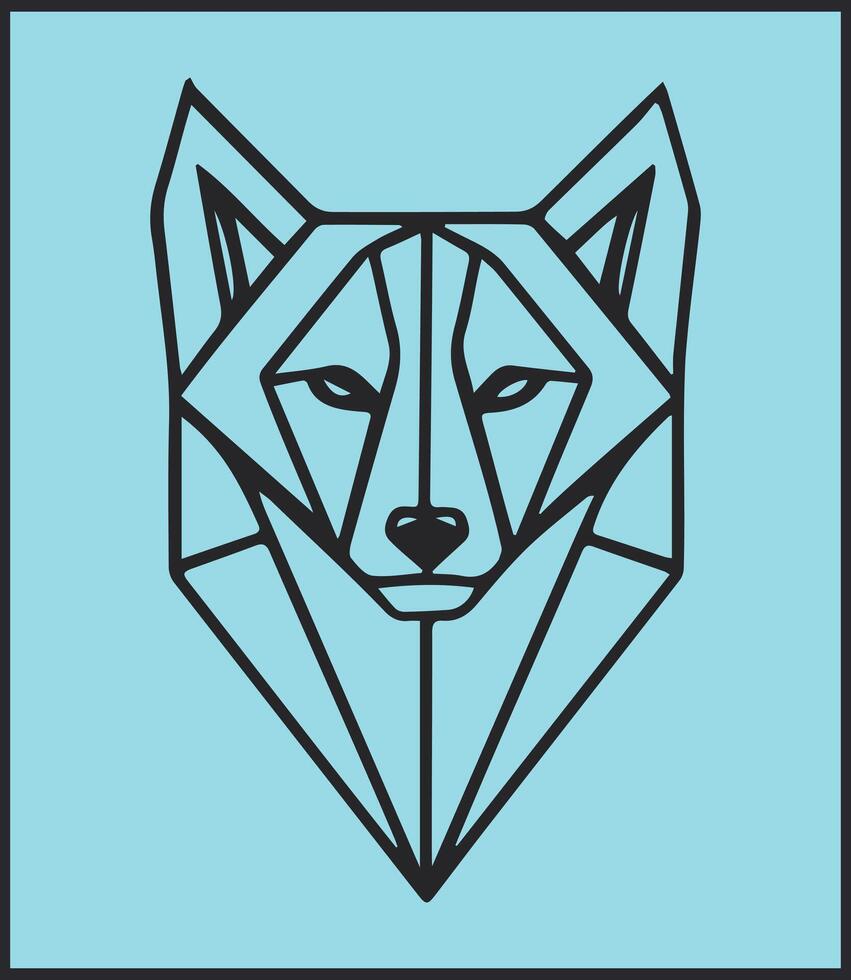 A wolf's head, black line, geometric design on a light blue background. vector