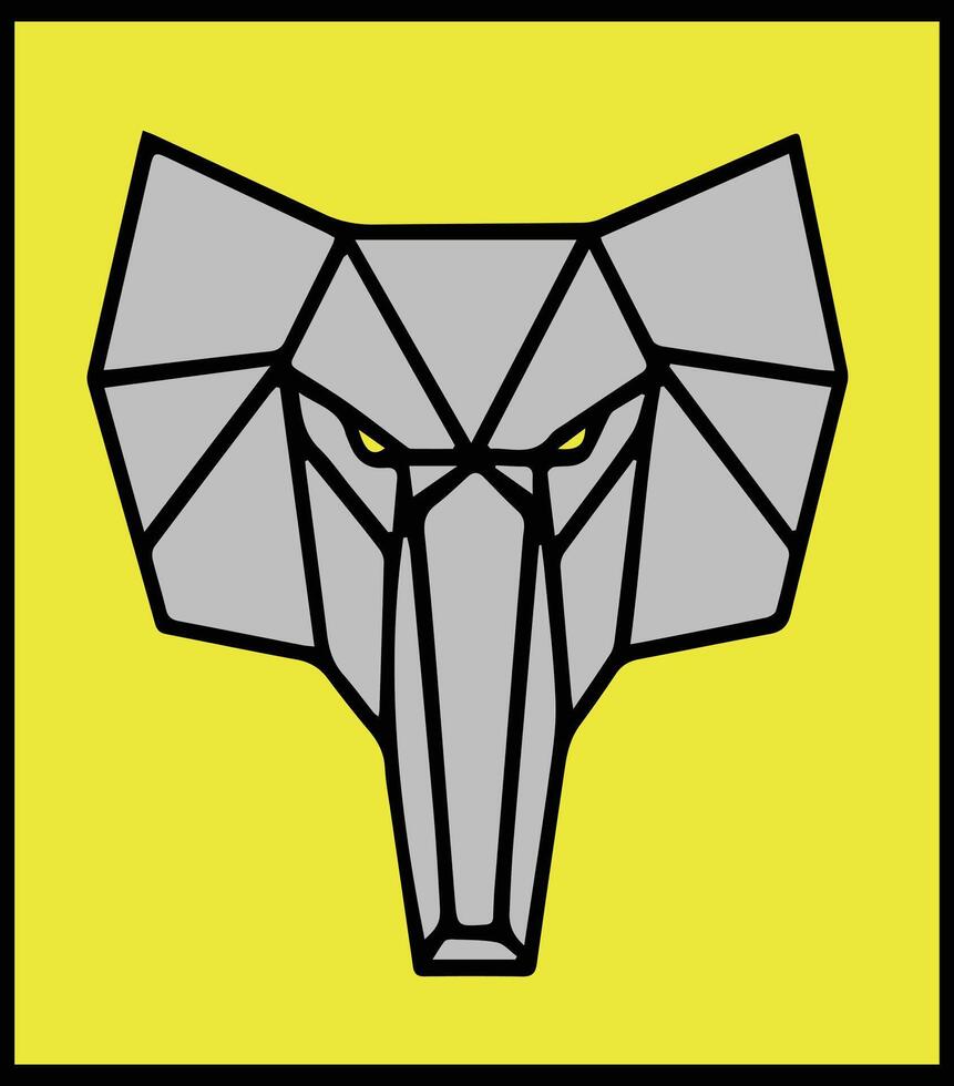Geometric Elephant Head minimalist design on yellow isolated background vector