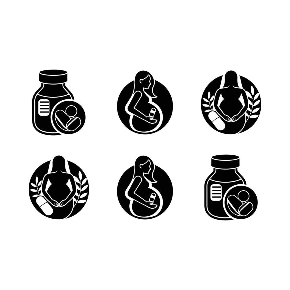 Pregnancy Vitamins and Linocut Silhouette Design vector