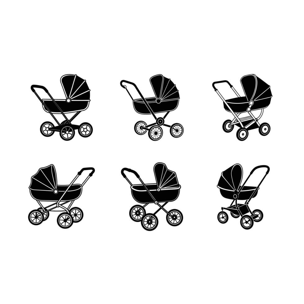 Baby Stroller Icon - and Linocut Silhouette Design vector