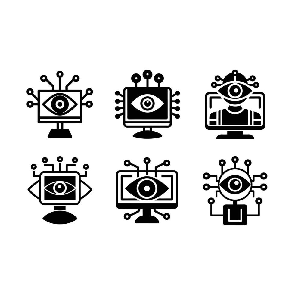 Computer Vision Linocut Silhouette Design vector