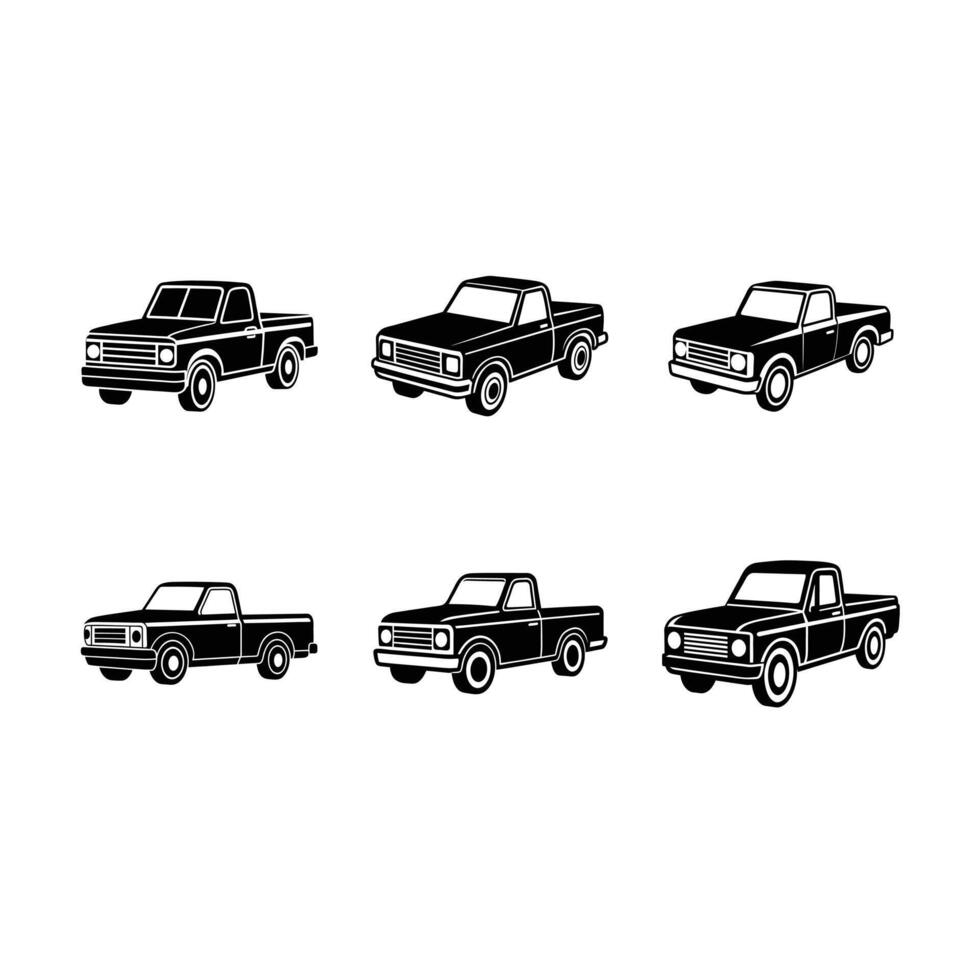 Pickup Truck Design - and Linocut Silhouette Illustration vector