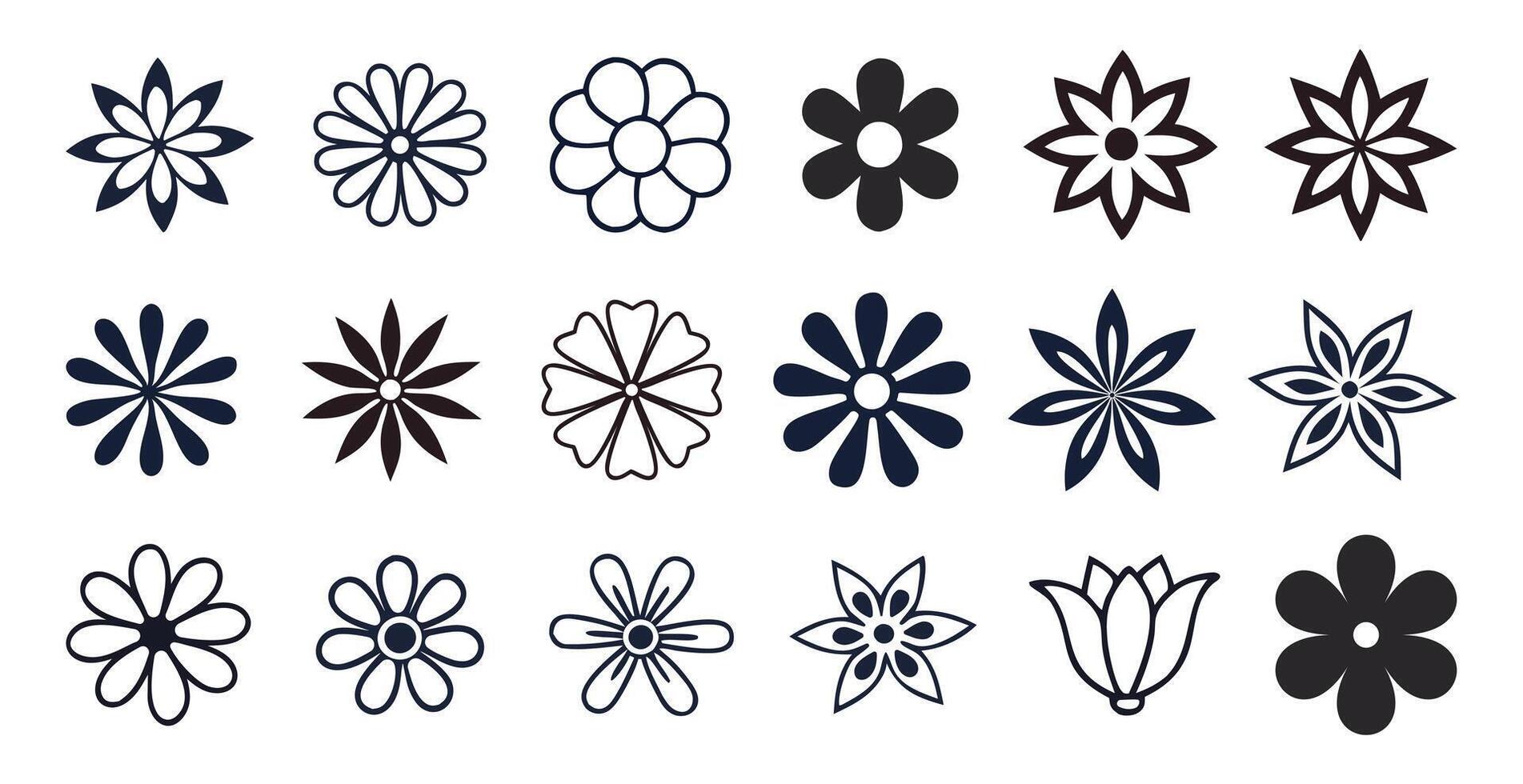 A Collection of Simple Flower Icons in Various Styles and Shapes vector