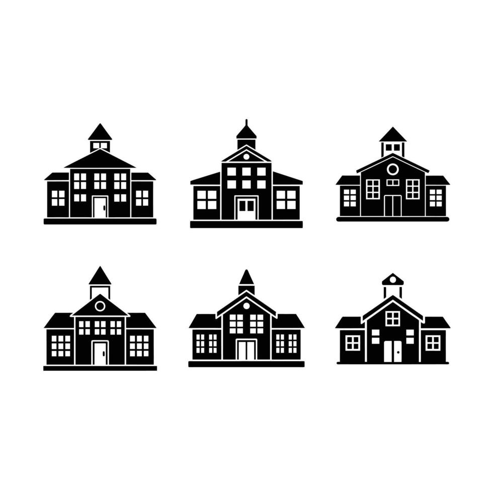 School Building and Linocut Silhouette Educational Design vector