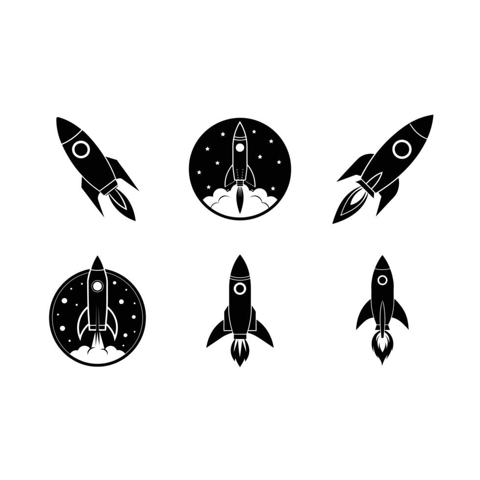 Rocket Icon and Linocut Silhouette Design vector