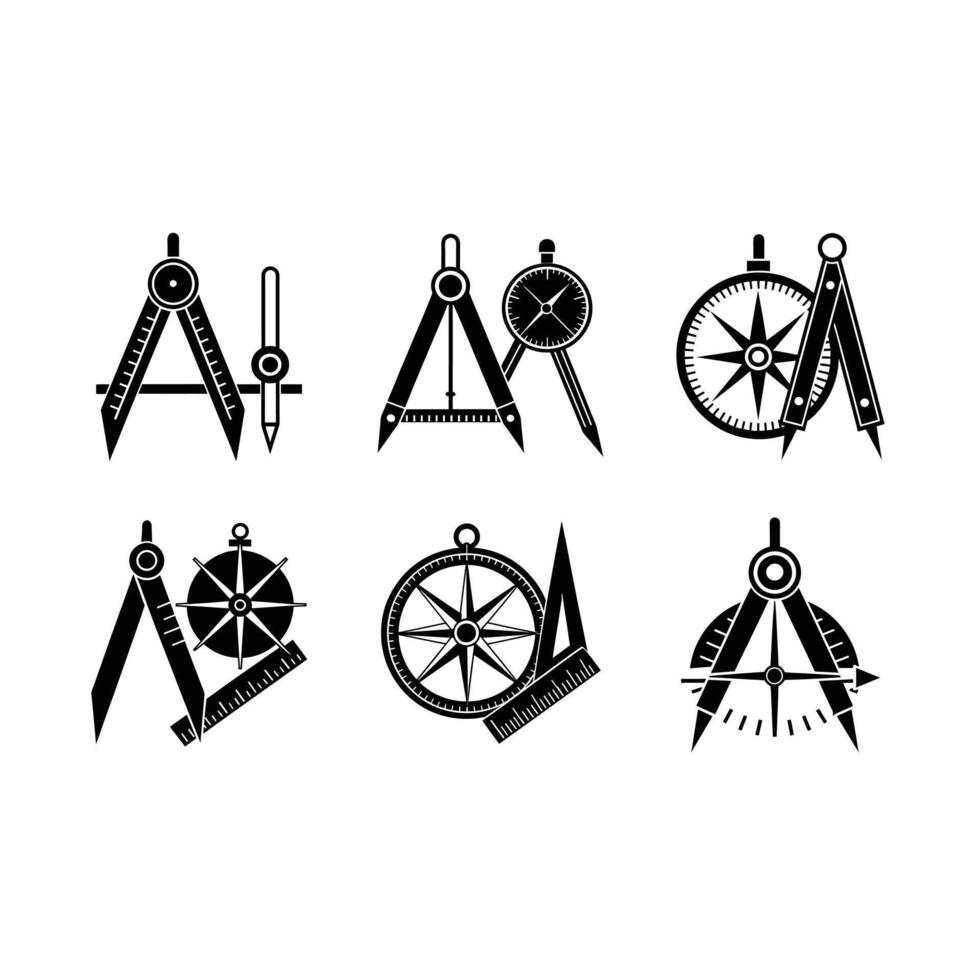 Ruler and Compass Linocut Silhouette Design vector