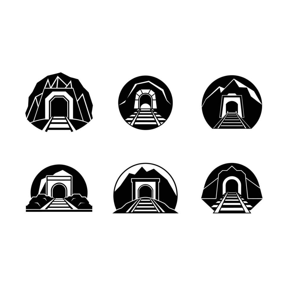 Mining Tunnel and Linocut Silhouette Design Art vector