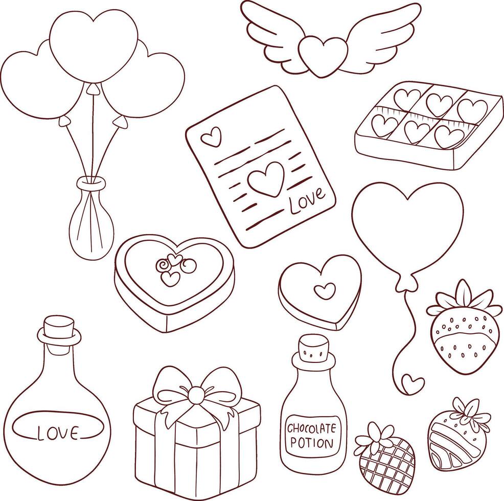 Valentine Balloons Chocolates Gifts and Love Decorations vector