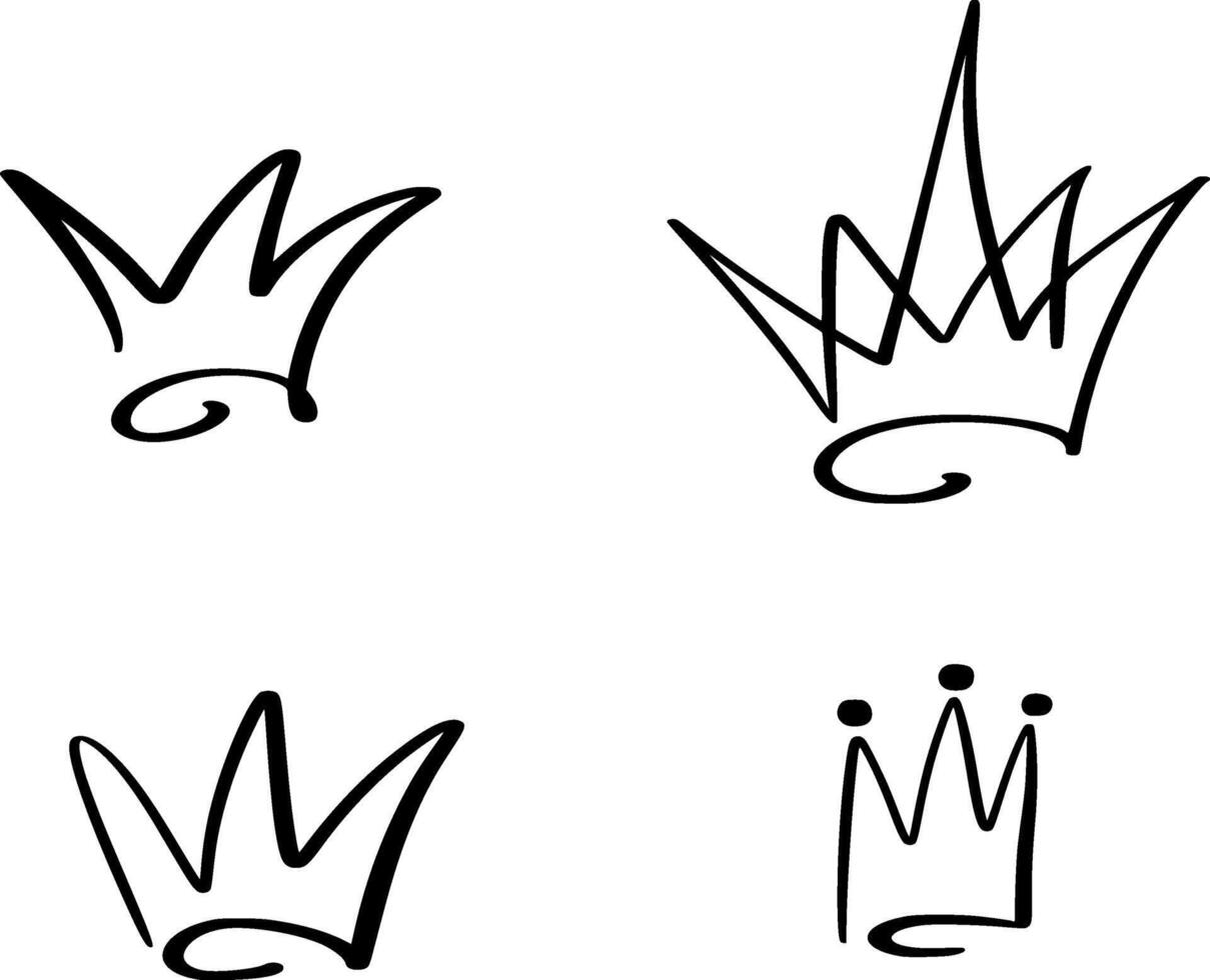 Hand drawn doodle crown icon set, symbolizing royalty, leadership, and authority, perfect for logos, branding, and design creative projects vector