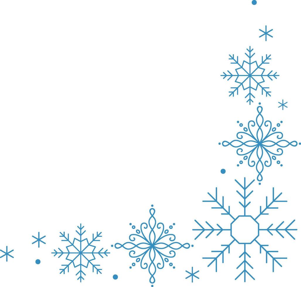 Elegant snowflakes corner border frame ideal for festive designs and holiday projects. Capture the magic of winter Christmas vector