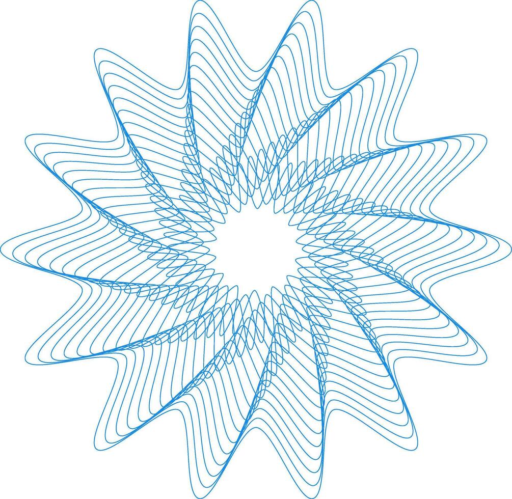 Circular rosette with hypnotic effect created by thin blue lines in a guilloche decorative element ideal for certificate, diploma, or currency design vector