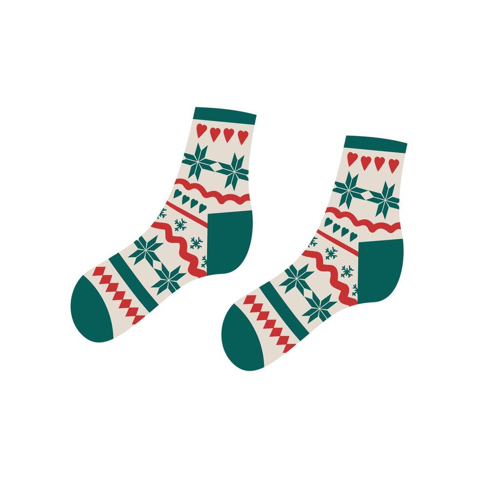 Woolen socks with different textures isolated on white background. illustration. Knitted socks icon different colors and sizes . Cozy winter,autumn and could season time . vector