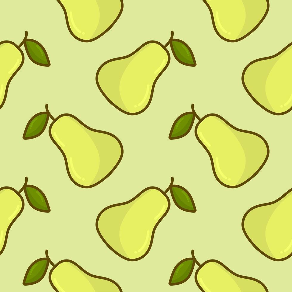 Pear seamless pattern. Fruit flat repeat background vector
