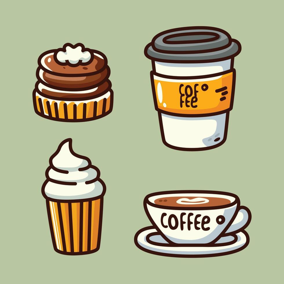 Coffee and Dessert Icons in Minimalist Style vector