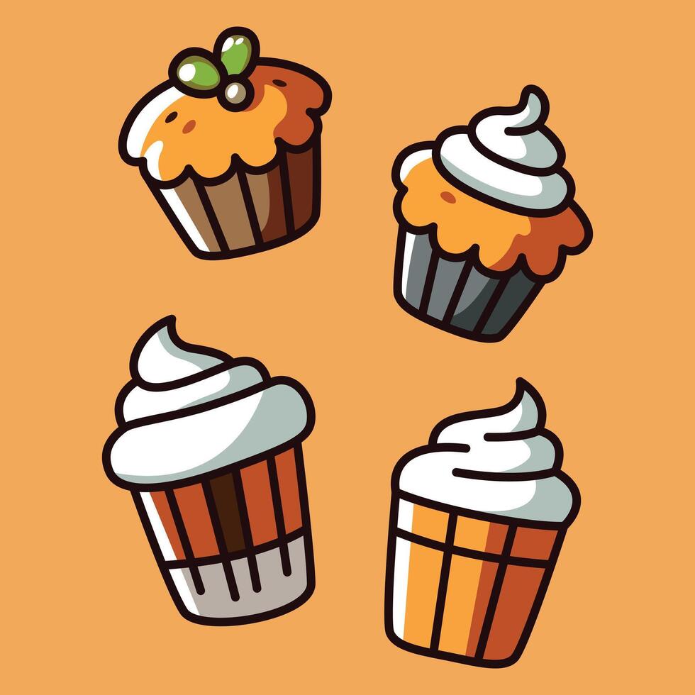 Whimsical Cupcake Icons in Vibrant Colors vector
