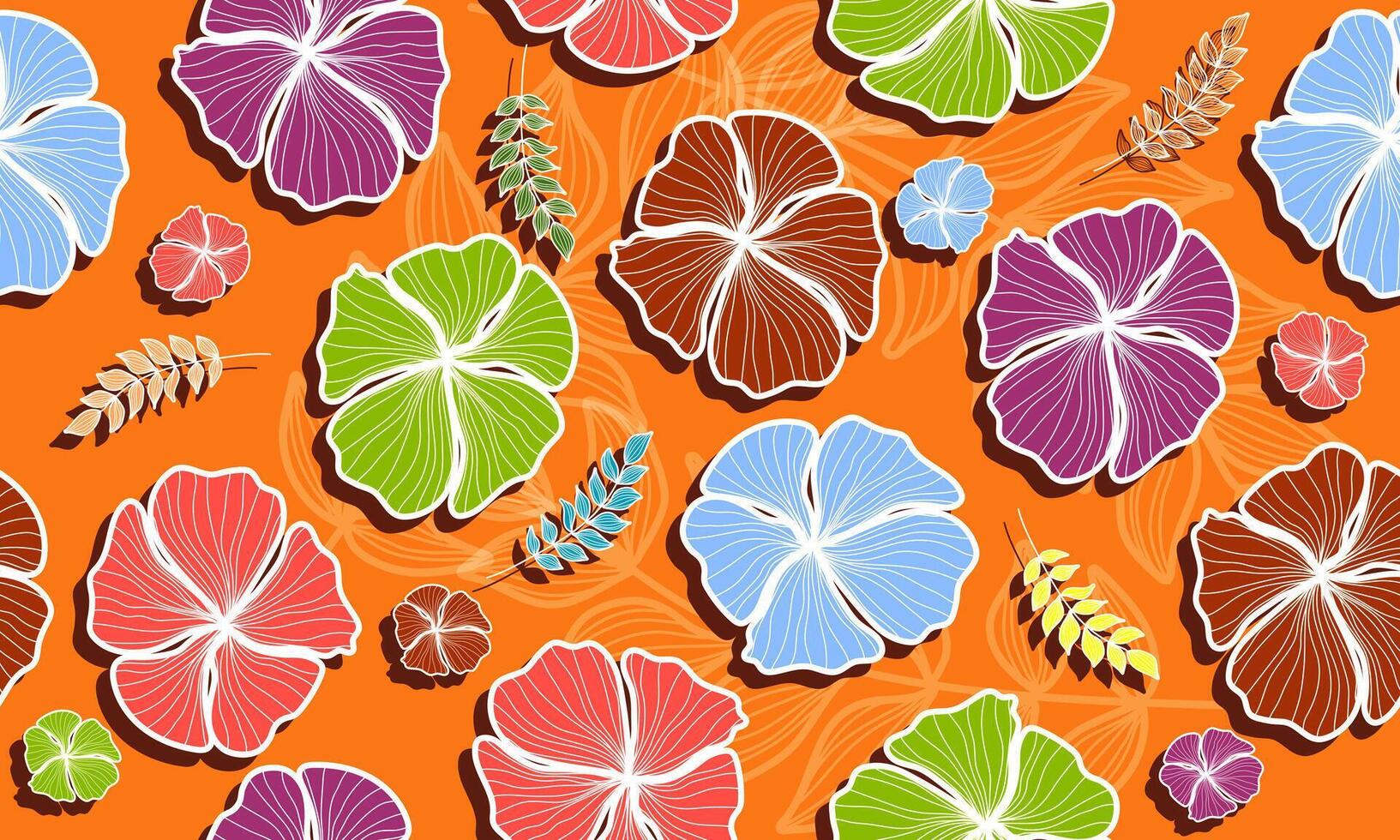 Modern colorful tropical floral leaves pattern. Cute botanical abstract contemporary seamless pattern. orange background. vector