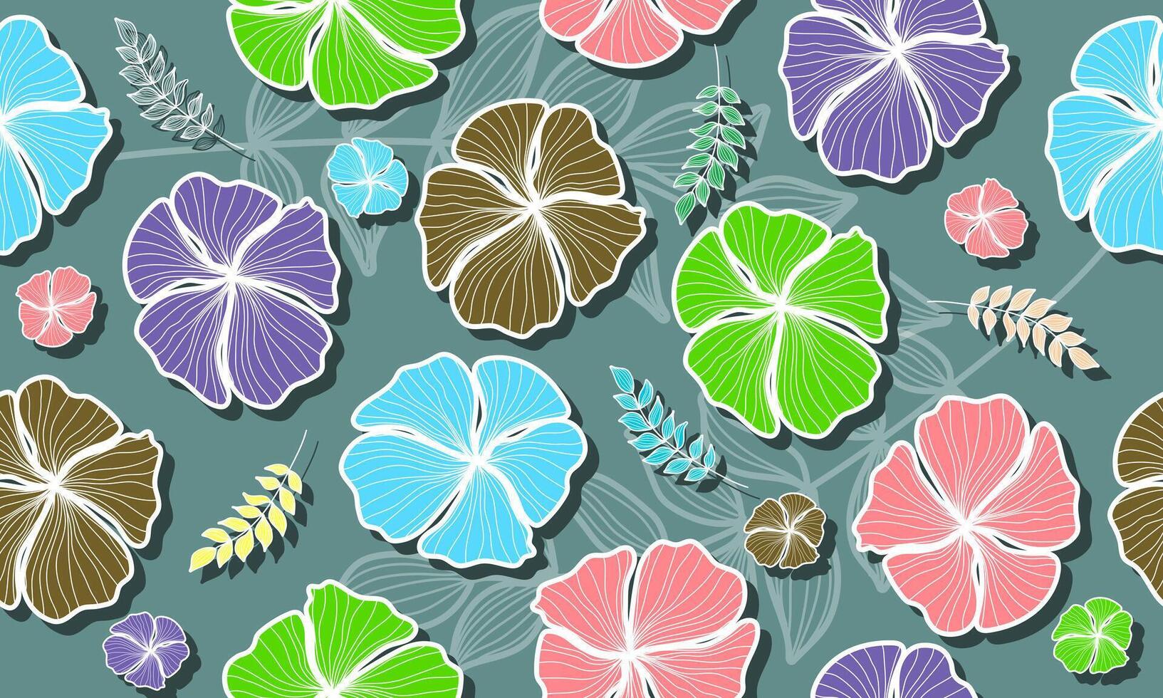 Modern colorful tropical floral leaves pattern. Cute botanical abstract contemporary seamless pattern. blue background. vector