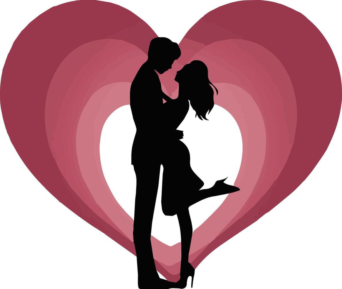 silhouette of a couple forming love shape vector