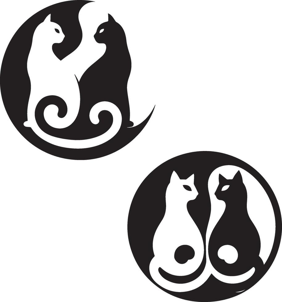 Two stylized black and white cat silhouettes vector