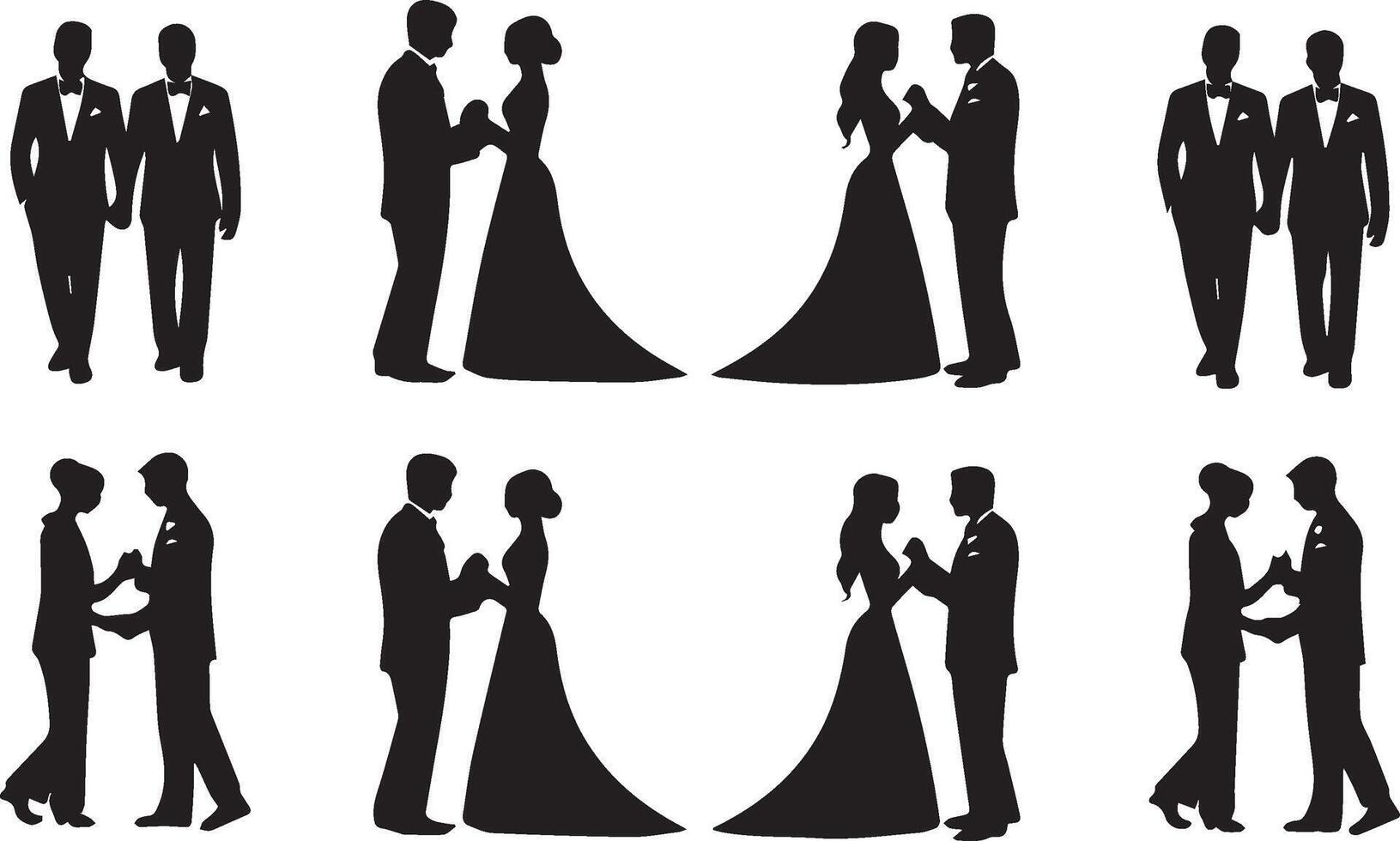 wedding couples in silhouette vector