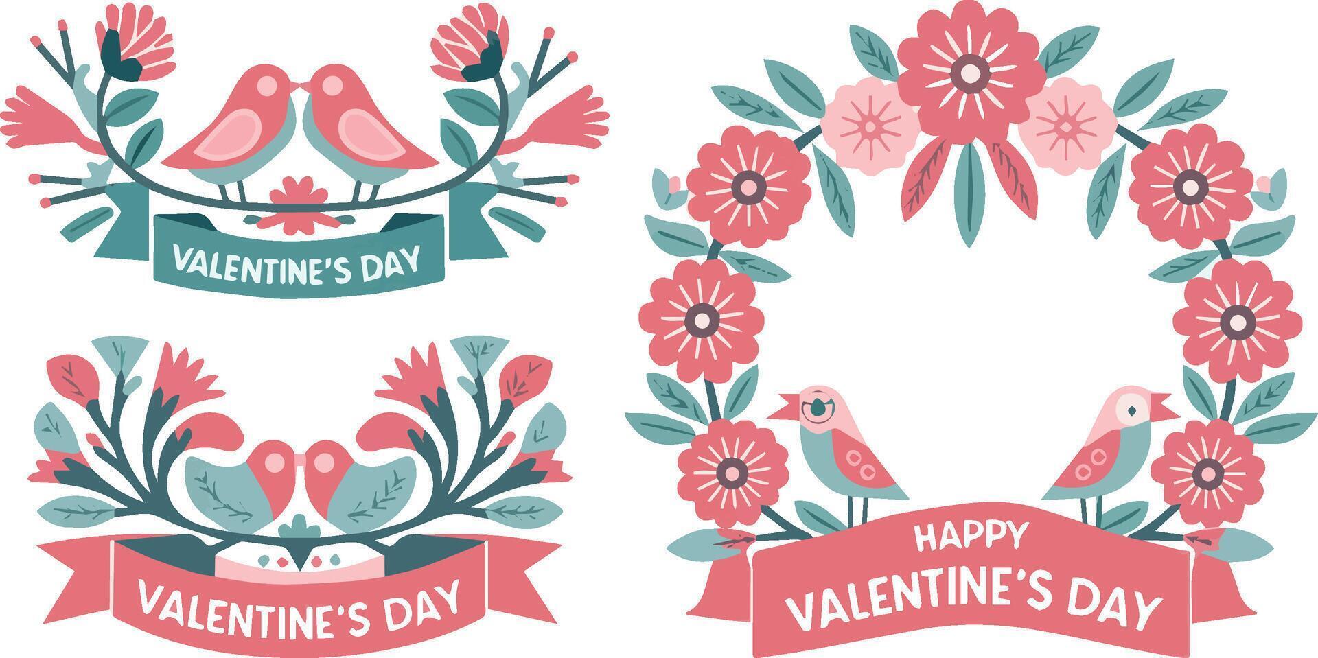 Flowers and leaves in heart shape valentine's day vector