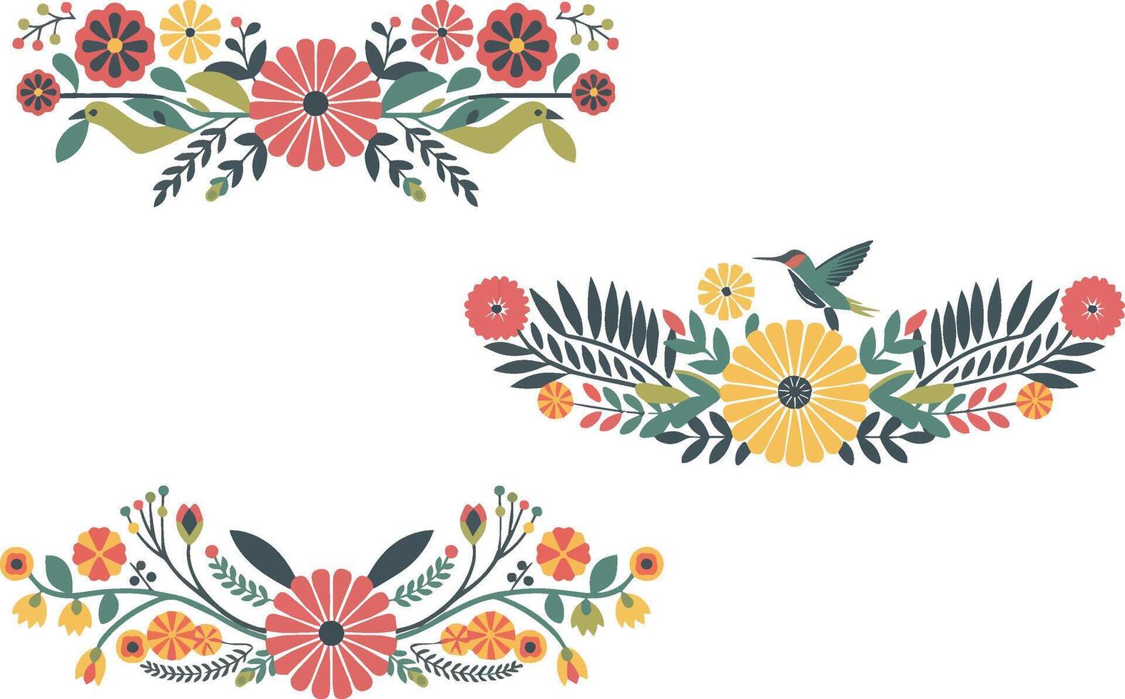Set of six decorative floral design vector