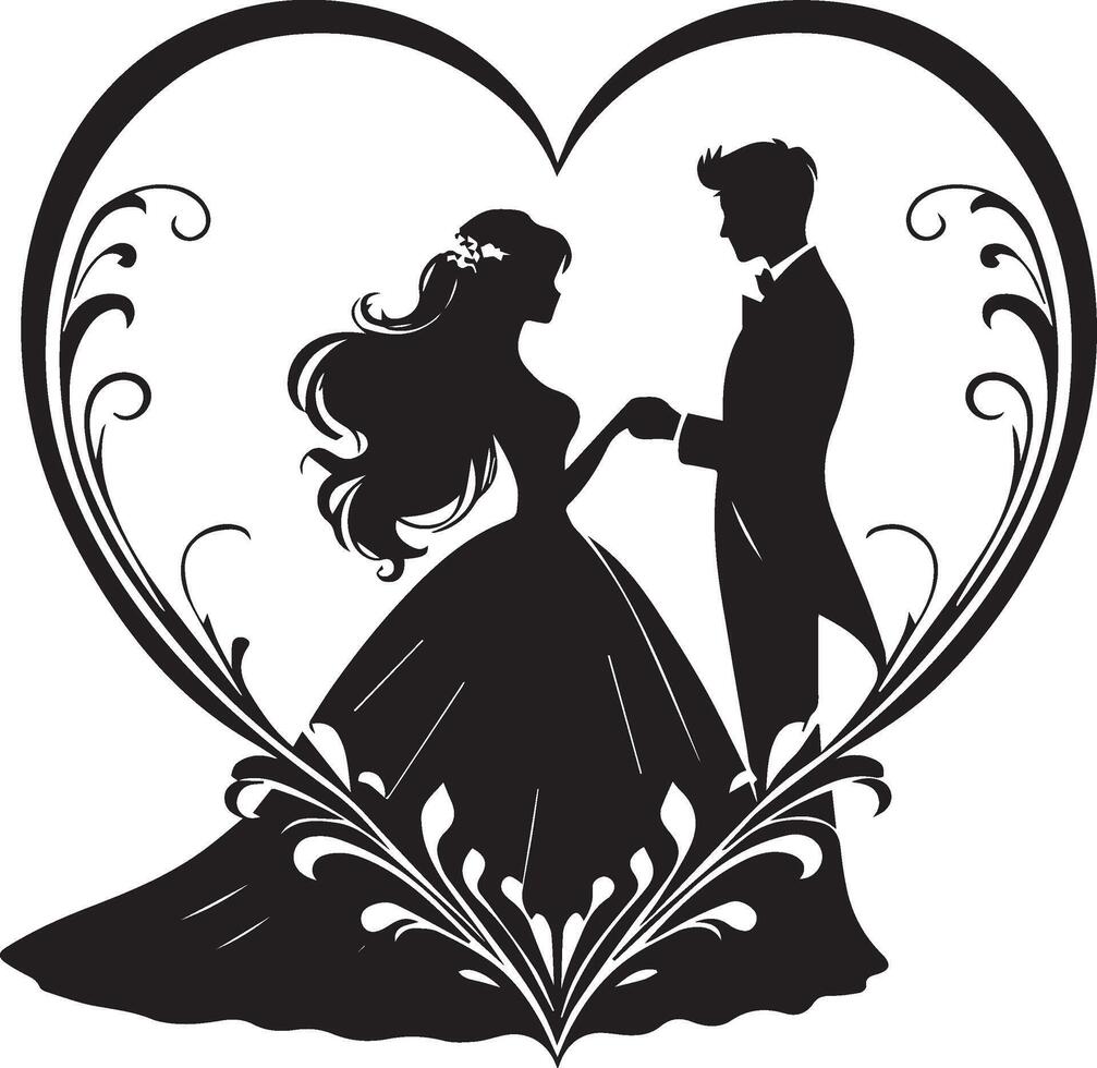Silhouette of bride and groom vector
