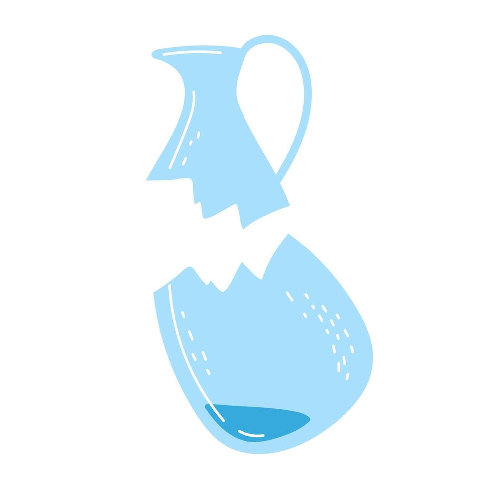 Broken blue pitcher with water spilling out on a white background vector