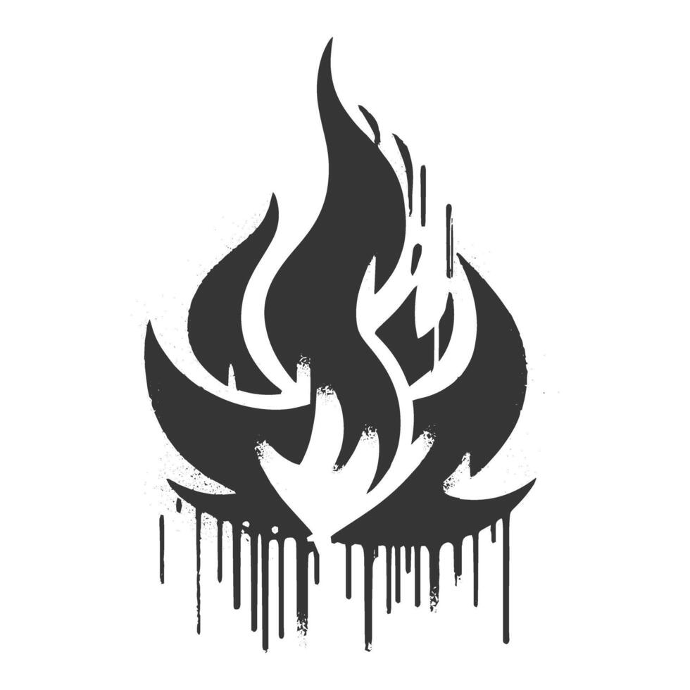 A black and white logo of a fire with dripping paint vector