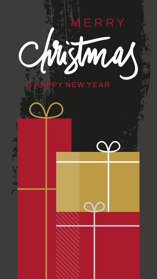 Christmas and New Year Typographical on Xmas background with winter landscape. Merry Christmas card. Illustration Xmas design in colors. vector