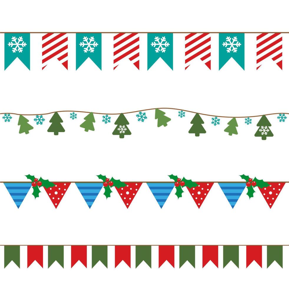 Horizontal flags pattern or garland set for Christmas of New Year design vector