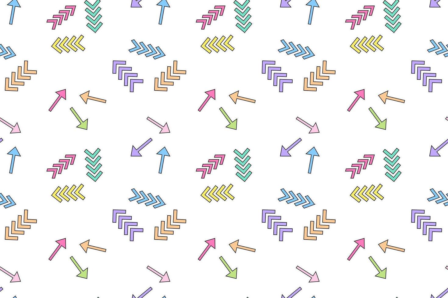 A seamless pattern featuring colorful arrows and chevrons on a white background, perfect for modern and creative designs. vector