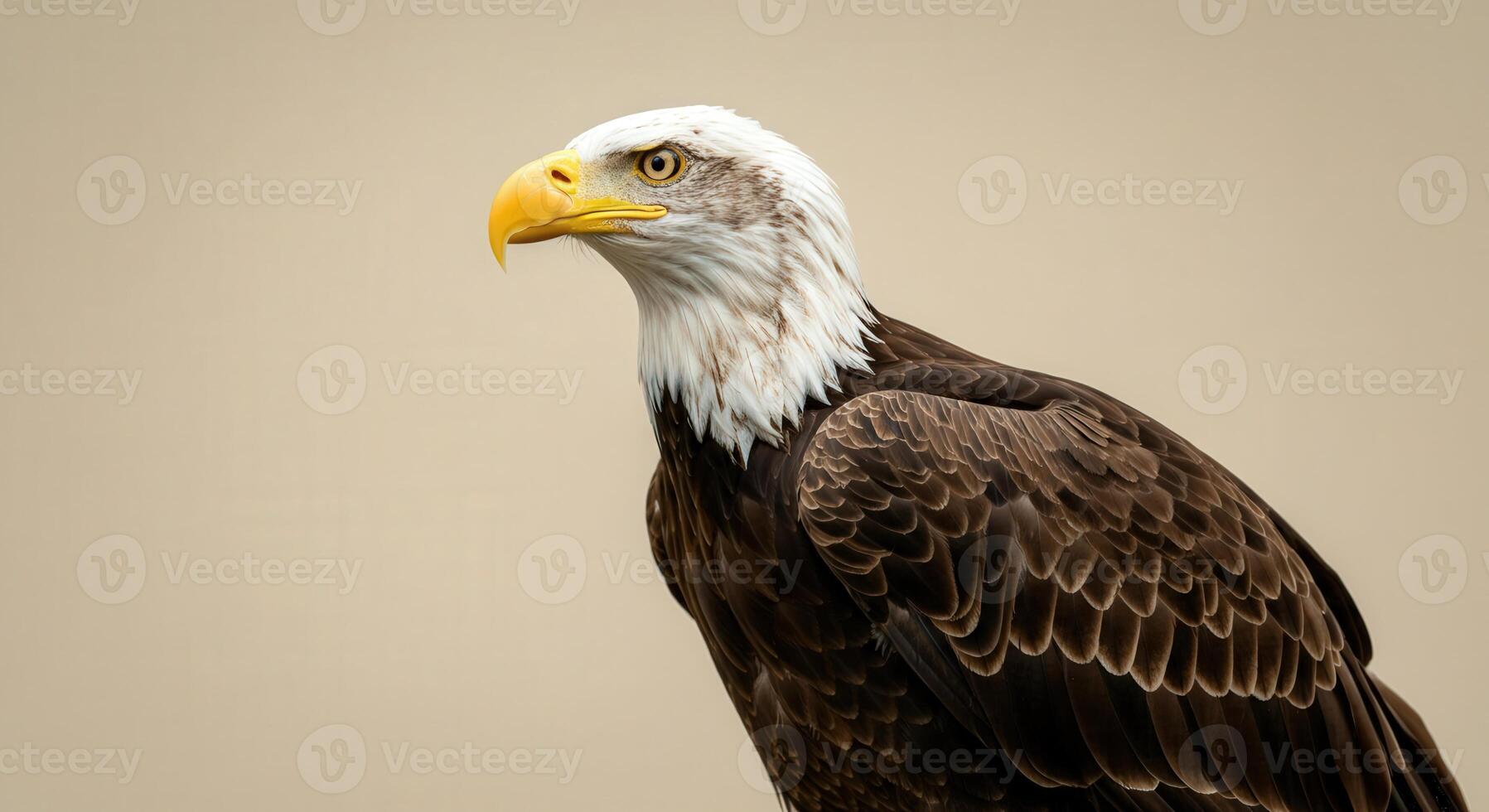Majestic bald eagle in profile against neutral background for wildlife photography photo