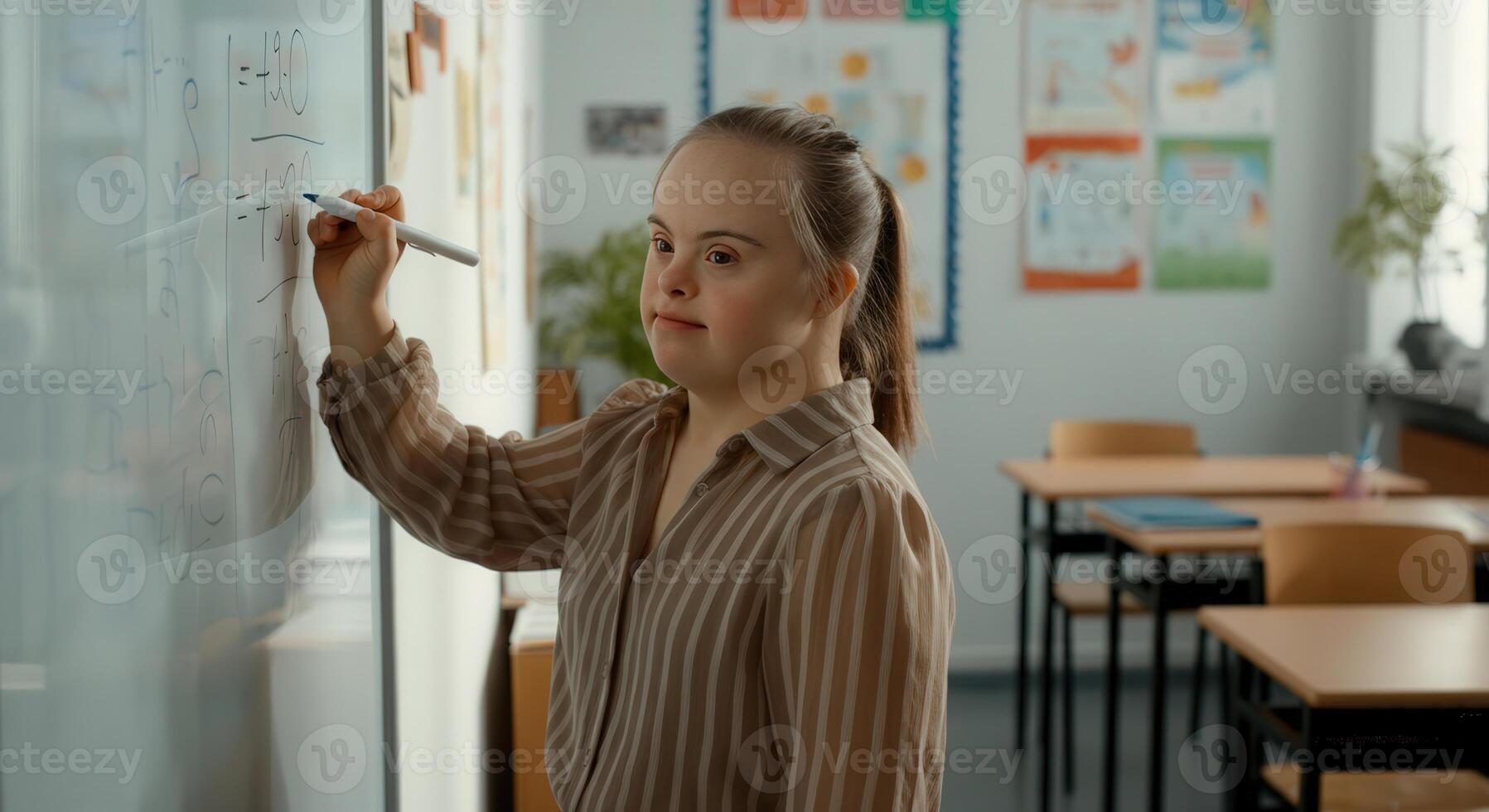 Empowering learning environment for students with down syndrome in a classroom setting photo
