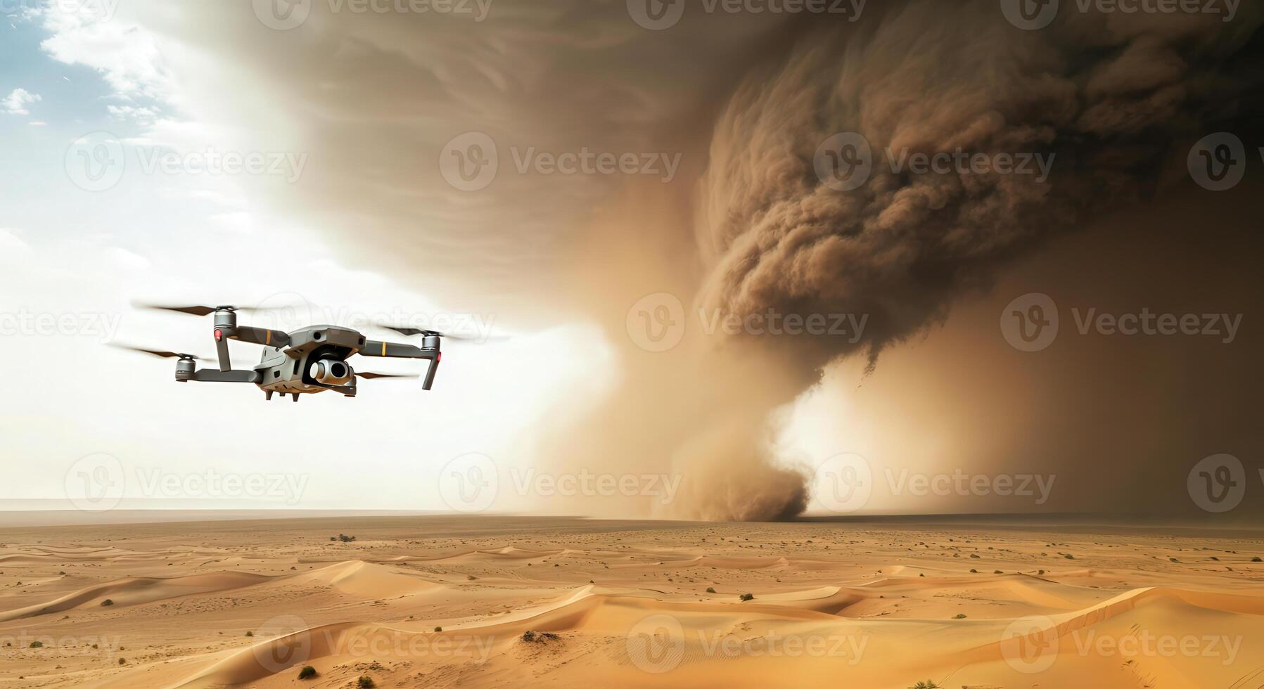 Drone filming intense sandstorm in arid desert for environmental study and nature documentation photo