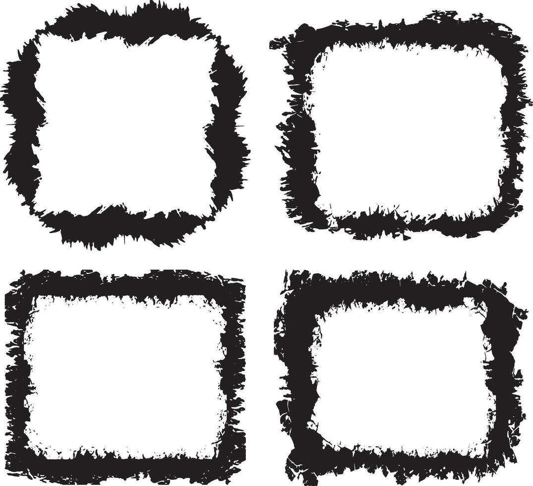 Unique Collection of Four Distressed Grunge Photo Frames Featuring Jagged, Textured Borders for Artistic and Edgy Visual Displays vector