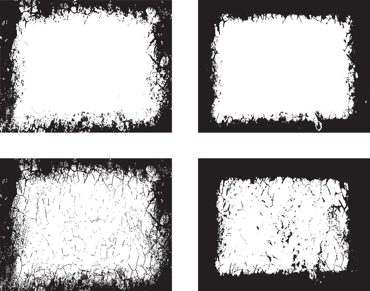 four square frames with grunge paint on them, Grunge Frame Collection, Four Rectangular Frames with Distressed and Jagged Borders for Artistic Visual Displays vector
