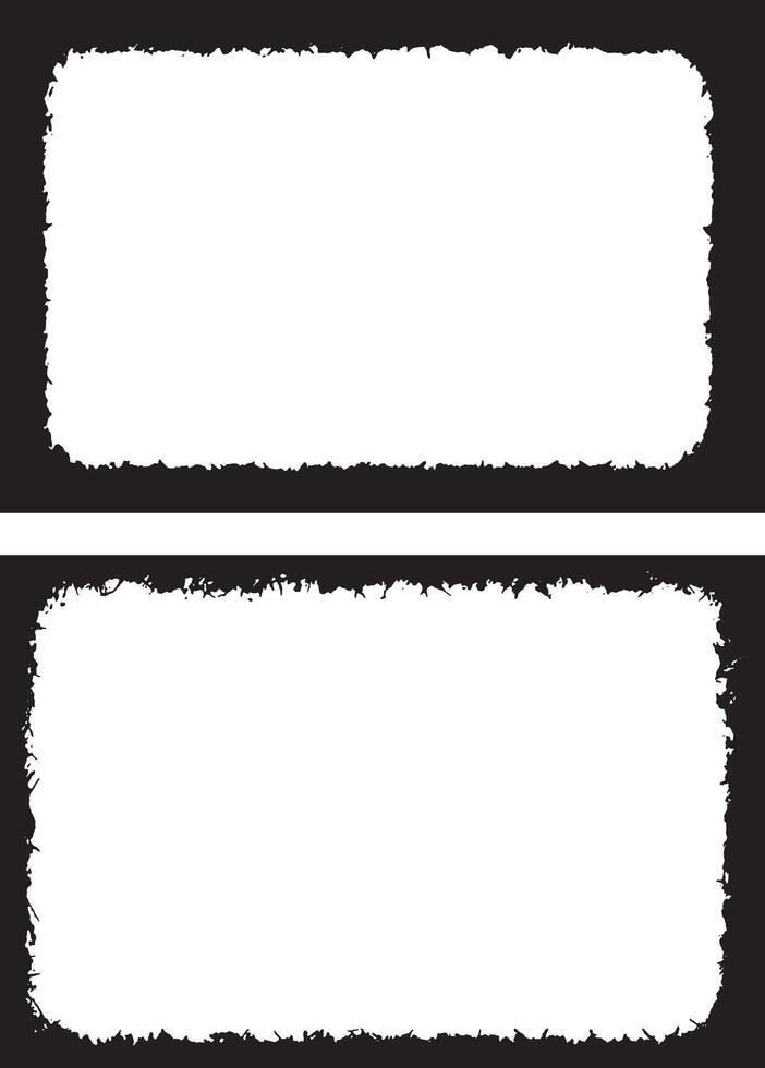 Dynamic and Edgy Grunge Frame Design set, Featuring Two Unique Rectangular Frames with Rough, Jagged Borders and Distressed White Interiors for Creative and Artistic Visual Displays vector