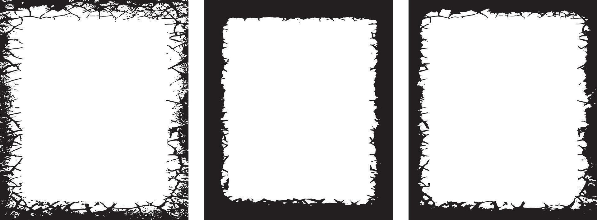 Black Grunge Frame Design set, Rectangular Frames with Cracked and Distressed Borders for Artistic Visual Displays vector