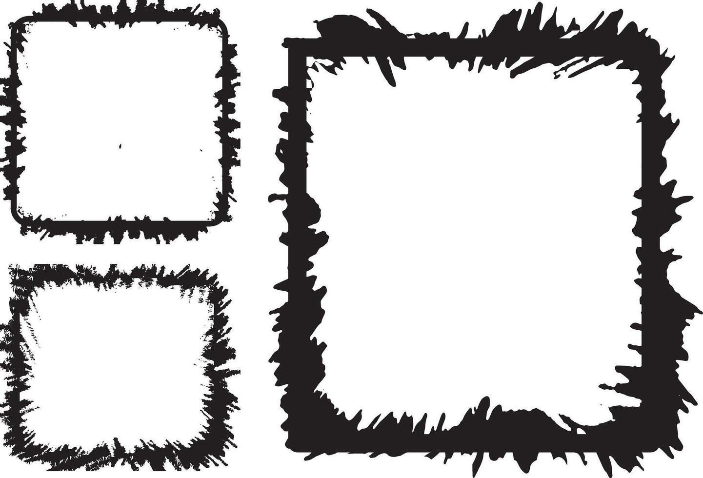 A Collection of Vintage Grunge Frames, Featuring Three Rectangular Frames with Distressed, Splattered Borders and Unique Textured Patterns for Edgy and Creative Visual Displays vector